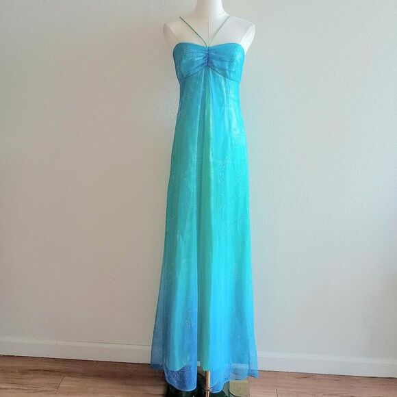 Y2K Sparkly Shimmer Ombré Halter Mermaid Dress